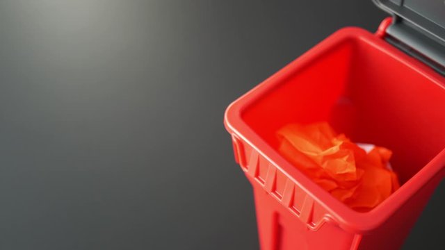 colorful paper trash throw into plastic bin, creativity concept