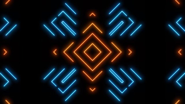 VJ Loop Of Blue And Orange Glowing Bars Forming Patterns