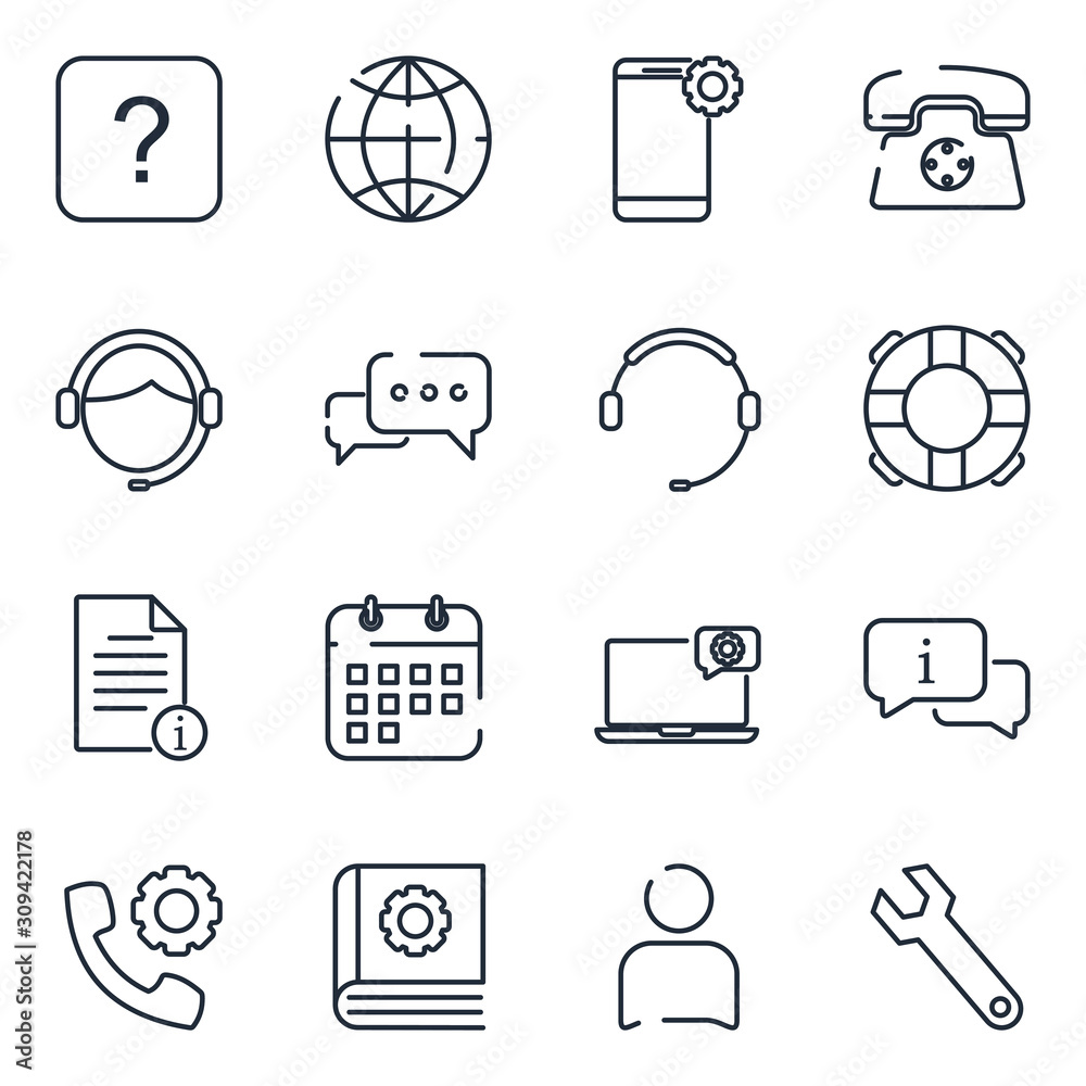 Aufkleber contact us set icon template color editable. support service and telemarketing pack symbol vector si