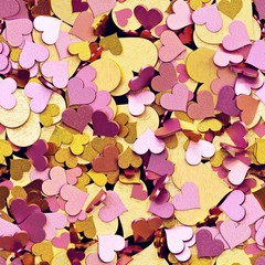 Seamless pattern of pink and golden decorative hearts