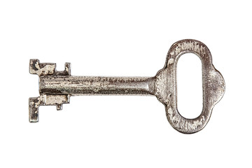 old iron key to the lock isolated on white background