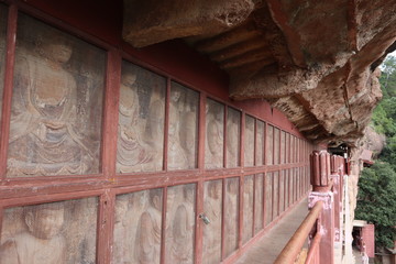 Maijishan Cave-Temple Complex corridor in Tianshui , Gansu Province , China. Artistic treasures of Maiji Mountain caves. UNESCO World Heritage Site.