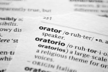 Fototapeta premium Word or phrase Orator in a dictionary.