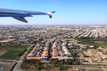 City aerial View from airplaine of Urgench, Uzbekistan