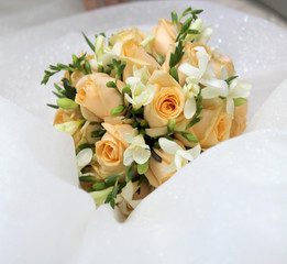 Stunning bridal bouquet. Wedding ceremony. Modern bridal accessories. Wedding flowers