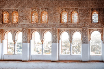 Arab windows of the Alhambra overlooking the Albaicin