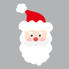 Vector head of Santa Claus. Santa Claus with beard and red hat. Santa Claus icon.