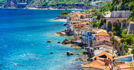 Travel in beautiful Calabria,  medieval coastal town Scilla. South of Italy