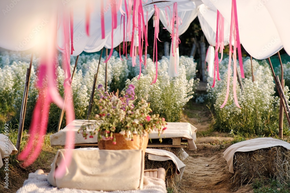 Wall mural wedding table with flowers