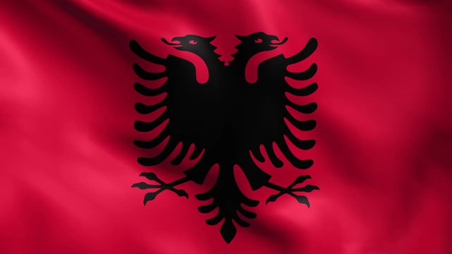 The national flag of Albania. Albanian Flag is waving in the wind in this perfectly seamless (no fade) animation video loop