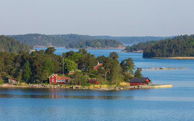 Sweden, small houses on an island in the Baltic Sea