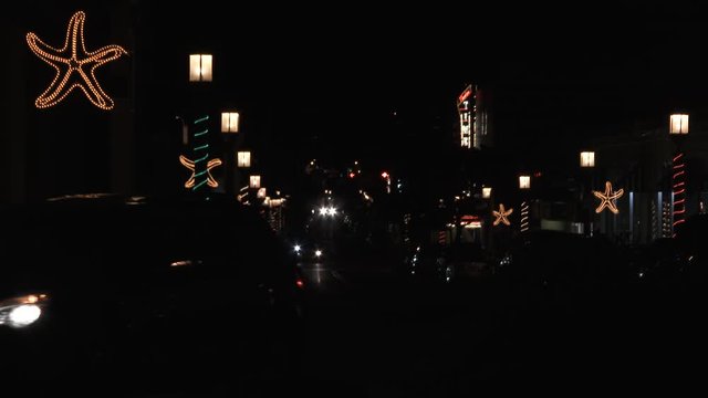 Christmas Decorations Fill Night Streets In Small Town