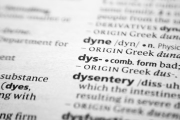 Word or phrase Dys- in a dictionary.