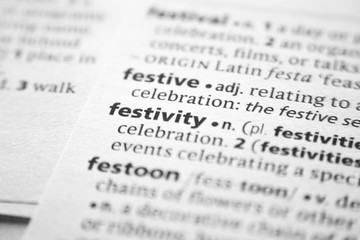 Word or phrase Festivity in a dictionary.