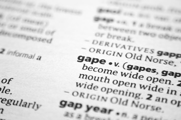 Word or phrase Gape in a dictionary.