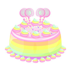 Rainbow cake isolated illustration, vector cartoon design.