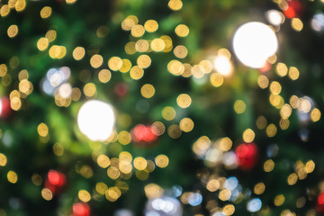 Blurry background of beautiful Christmas light bokeh on Christmas tree