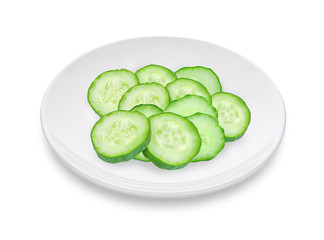 Slices of cucumber isolated on white plate