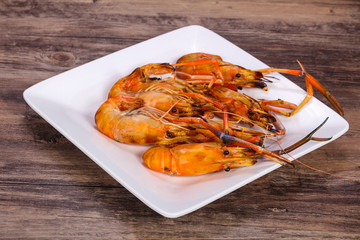 Grilled water prawn in the plate