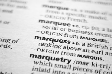 Fototapeta premium Word or phrase Marquess in a dictionary.