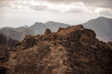 Gloomy landscape of mountains in overcast weather