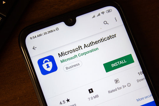 Ivanovsk, Russia - July 07, 2019: Microsoft Authenticator app on the display of smartphone or tablet.