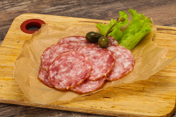 Spanish Salchichon sausage with salad