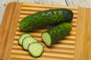 Ripe fresh green two cucumbers
