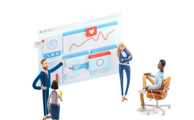 web develop and web design team . 3d illustration.  Cartoon characters. Business teamwork concept. 