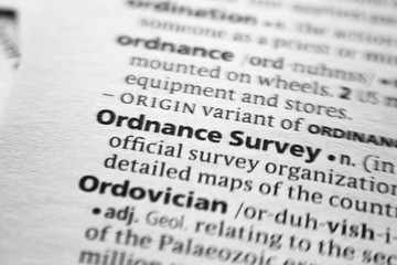 Fototapeta premium Word or phrase Ordnance Survey in a dictionary.