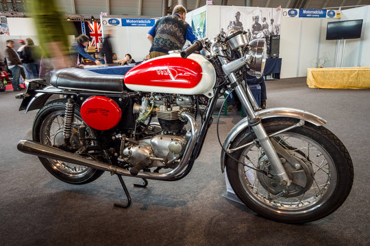 STUTTGART, GERMANY - MARCH 03, 2017: The motorcycle Italjet Grifon 650, 1970. Europe's greatest classic car exhibition "RETRO CLASSICS"