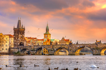 Famous Charles Bridge and tower, Prague, Czech Republic