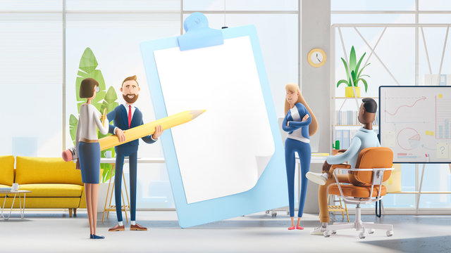 To do list concept. Completion tasks. 3d illustration.  Cartoon characters. Business teamwork concept. 