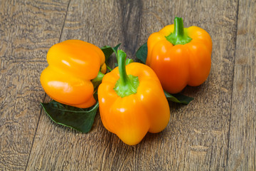 Yellow Bell pepper with leaves