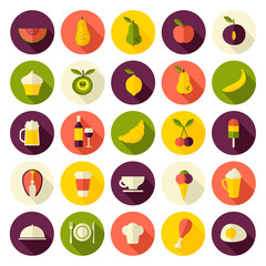 Fototapeta na wymiar food, sweets and drinks flat design icons set 