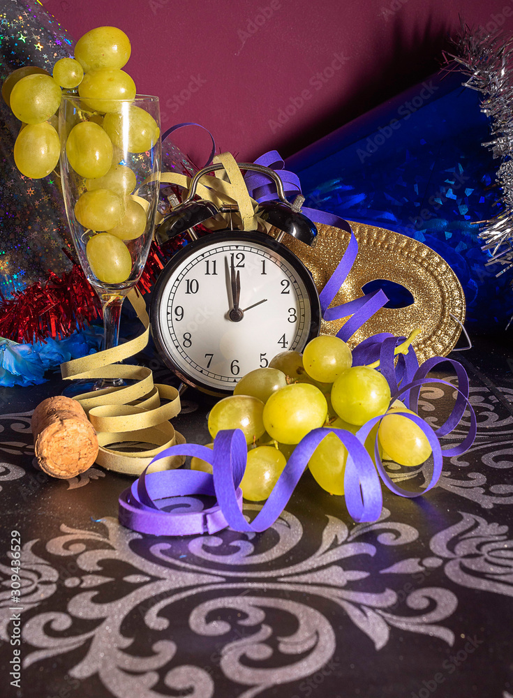 Wall mural objects that symbolize the end of the year party