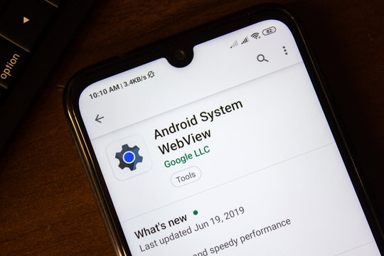 Ivanovsk, Russia - July 07, 2019: Android System WebView app on the display of smartphone or tablet.