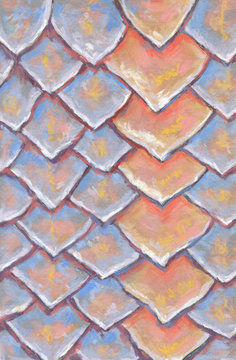 Original hand drawn pattern of scales made with soft pastel