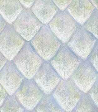 Original hand drawn pattern of white scales made with soft pastel