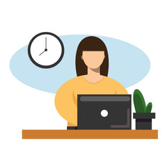 office worker concentrated behind computer.illustration shows an office worker delayed until late, working overtime