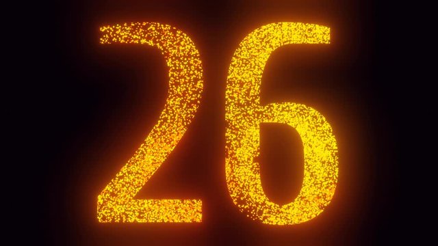 Twenty six years happy birthday, anniversary, holiday, celebration fireworks, bloom, sparkles number animation. 3 fonts variations, 480 frames for each variant. 4K Ultra HD 3D render