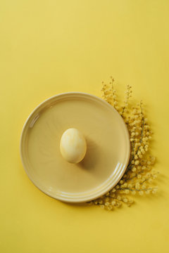 Yellow egg on yellow plate