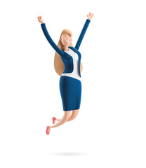 3d illustration. Young business woman Emma jumping celebrating victory