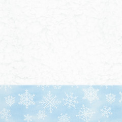 Blue and white snowflake with white fleece winter or Christmas background