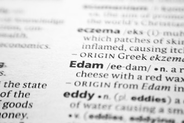 Fototapeta premium Word or phrase Edam in a dictionary.