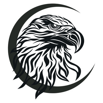 eagle head, Black Mascot head, wild animal portrait emblem, predator face silhouette