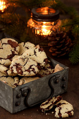 Homemade  chocolate cookies with  christmas festive decoration 