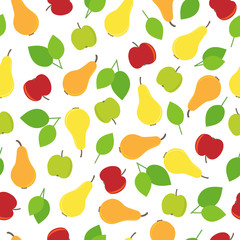 Fruit illustration seamless pattern of apples and pears on a transparent basis, unusual fruit background, the ability to change the background color