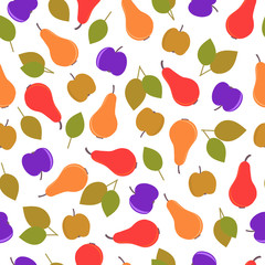 Fruit illustration seamless pattern of apples and pears on a transparent basis, creative fruit background, the ability to change the background color