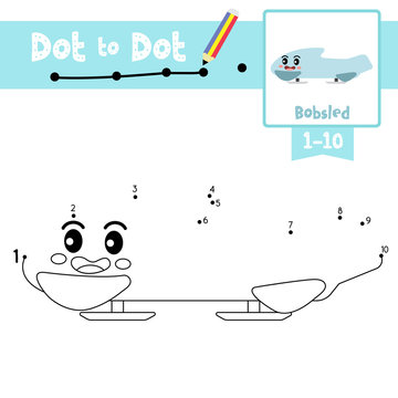 Dot to dot educational game and Coloring book Bobsled cartoon character side view vector illustration